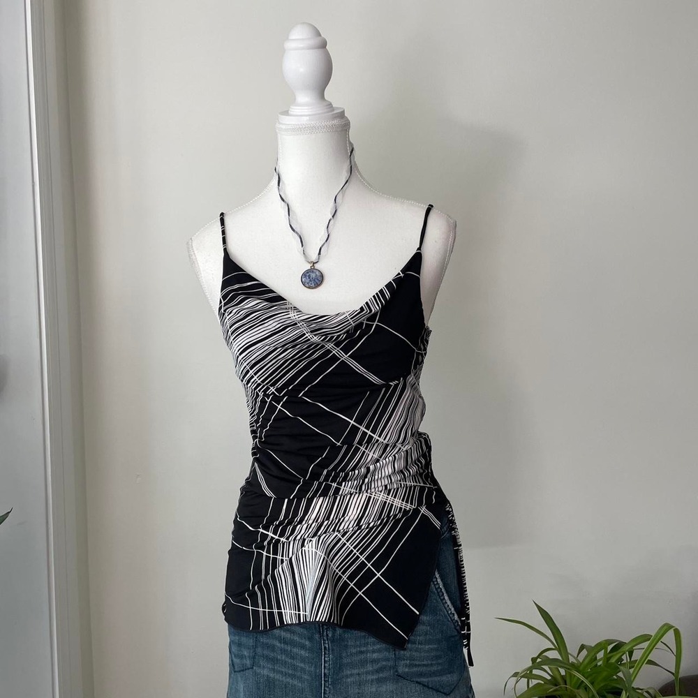 y2k abstract asymmetrical cami top womens sz S Black & White Rooched Clubbing